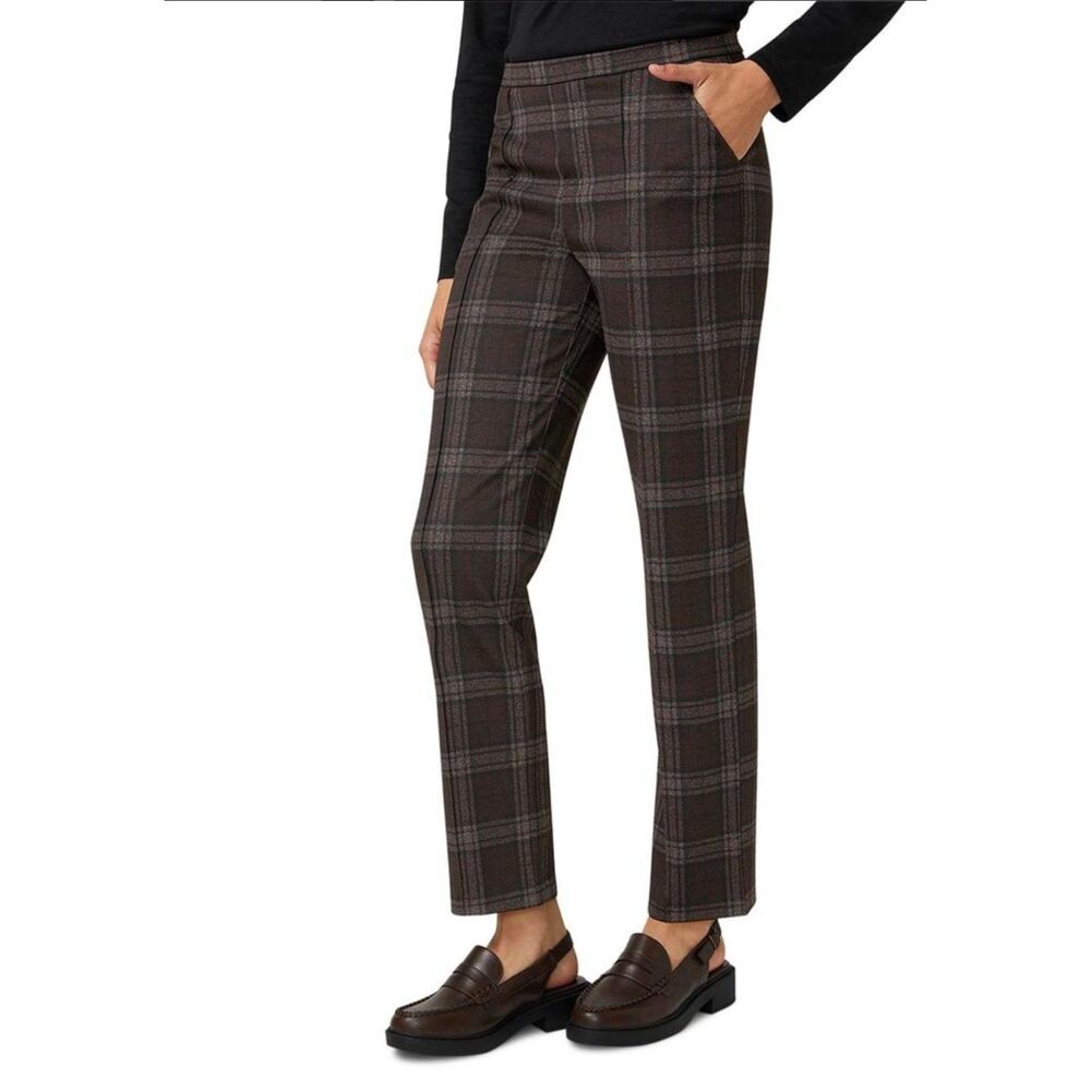 Hue Brown Plaid Ponte Pull-On Trouser Size Small NWT